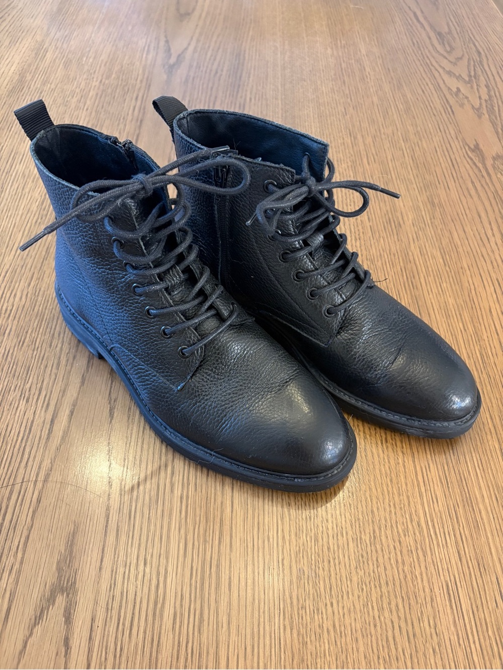 Massimo Dutti Black Leather Lace-Up Ankle Boots